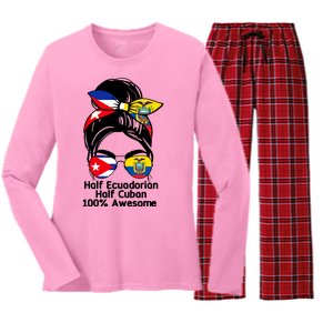 Half Ecuadorian Half Cuban 100 Percent Awesome Women's Long Sleeve Flannel Pajama Set 