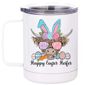 Happy Easter Heifers Easter Highland Cow Bunny Heifer Bandana Western 12 oz Stainless Steel Tumbler Cup