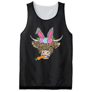 Happy Easter heifer highland cow with bunny ears carrot egg Mesh Reversible Basketball Jersey Tank