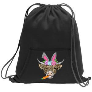 Happy Easter heifer highland cow with bunny Sweatshirt Cinch Pack Bag