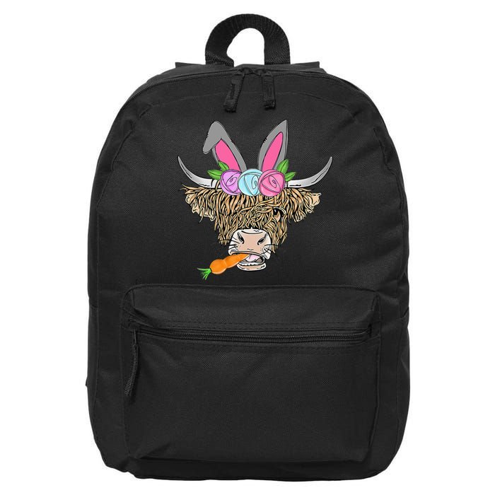 Happy Easter heifer highland cow with bunny 16 in Basic Backpack