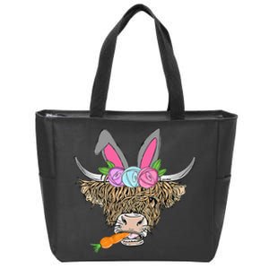 Happy Easter heifer highland cow with bunny Zip Tote Bag