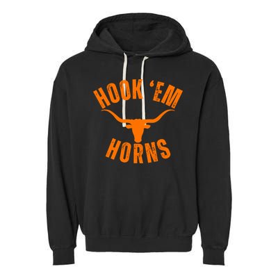 Hook Em Horns Texas Bull Head Garment-Dyed Fleece Hoodie