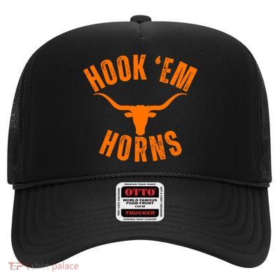 Hook Em Horns Texas Bull Head High Crown Mesh Back Trucker Hat