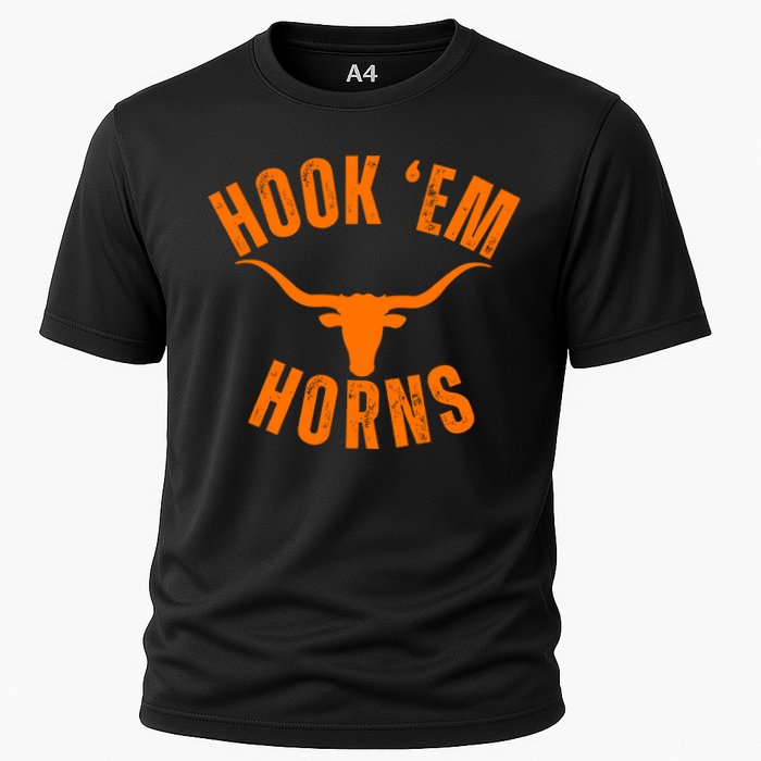 Hook Em Horns Texas Bull Head Cooling Performance Crew T-Shirt