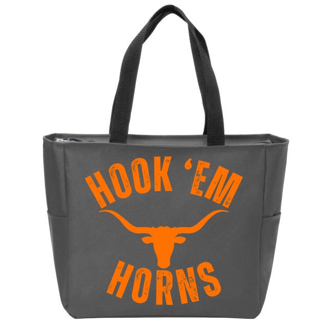 Hook Em Horns Texas Bull Head Zip Tote Bag