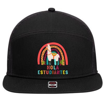 Hola Estudiantes Hello Prek Llama Spanish Teacher School 7 Panel Mesh Trucker Snapback Hat