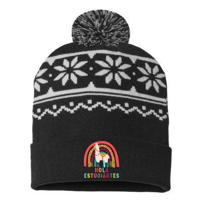 Hola Estudiantes Hello Prek Llama Spanish Teacher School USA-Made Snowflake Beanie