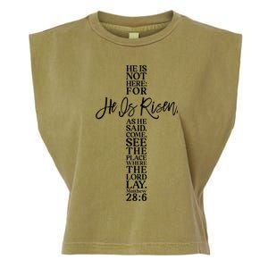 Happy Easter He Is Risen Jesus Cross Scripture Matthew Garment-Dyed Women's Muscle Tee