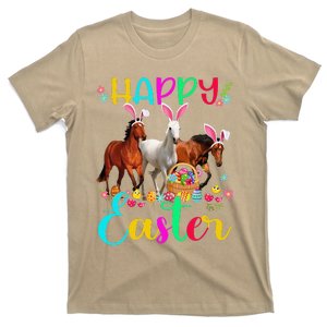 Happy Easter Horse Lover Three Horse Wearing Bunny Ear T-Shirt