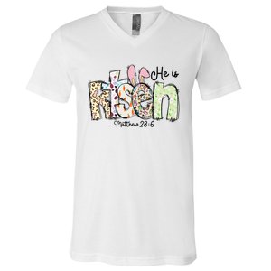 Happy Easter He Is Risen Jesus Christian V-Neck T-Shirt