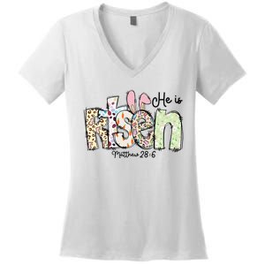 Happy Easter He Is Risen Jesus Christian Women's V-Neck T-Shirt