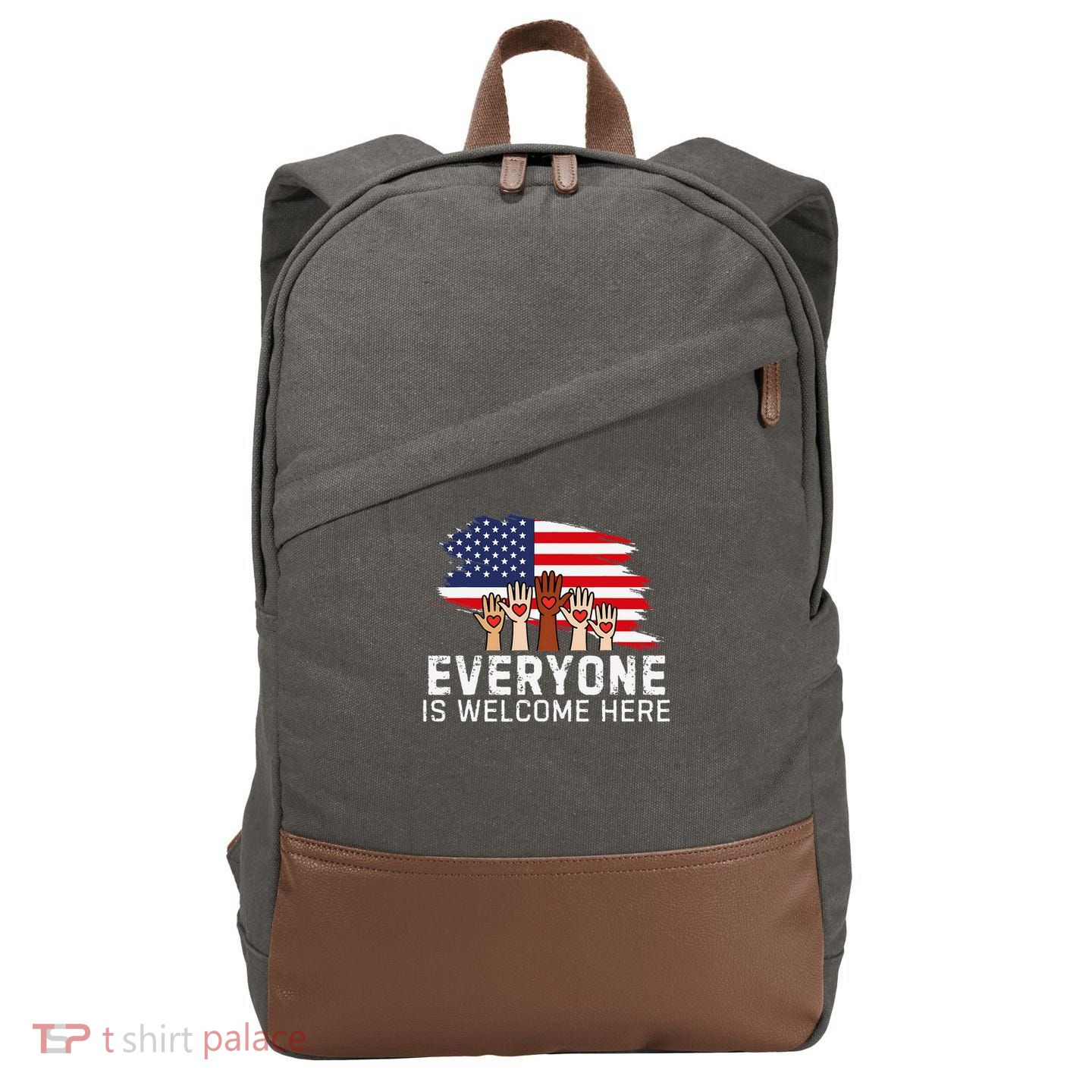 Here Everyone Is Welcome Important Idaho Teacher Funny Cotton Canvas Backpack