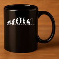Human Evolution Ice Fishing 11oz C Handle Ceramic Mug
