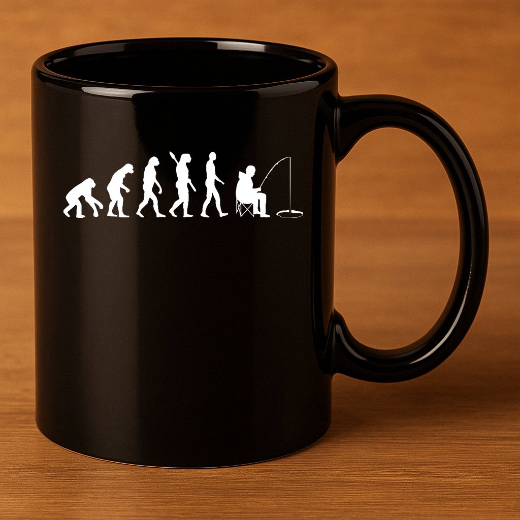 Human Evolution Ice Fishing 11oz C Handle Ceramic Mug