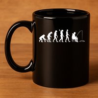 Human Evolution Ice Fishing 11oz C Handle Ceramic Mug