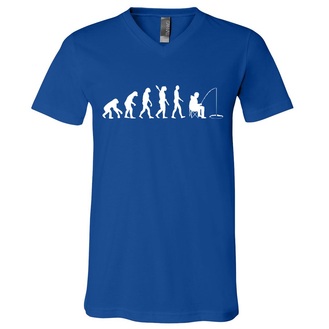 Human Evolution Ice Fishing V-Neck T-Shirt