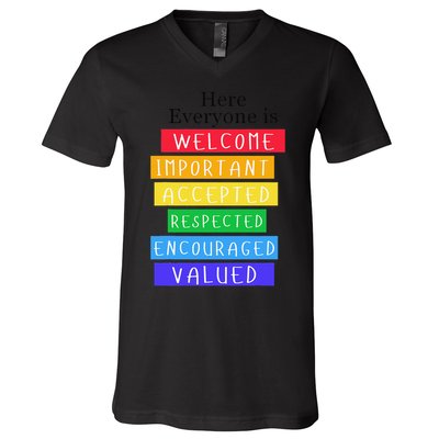 Here Everyone Is Welcome Important Idaho Teacher Funny V-Neck T-Shirt