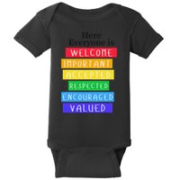 Here Everyone Is Welcome Important Idaho Teacher Funny Baby Bodysuit