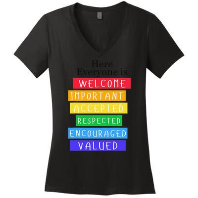 Here Everyone Is Welcome Important Idaho Teacher Funny Women's V-Neck T-Shirt