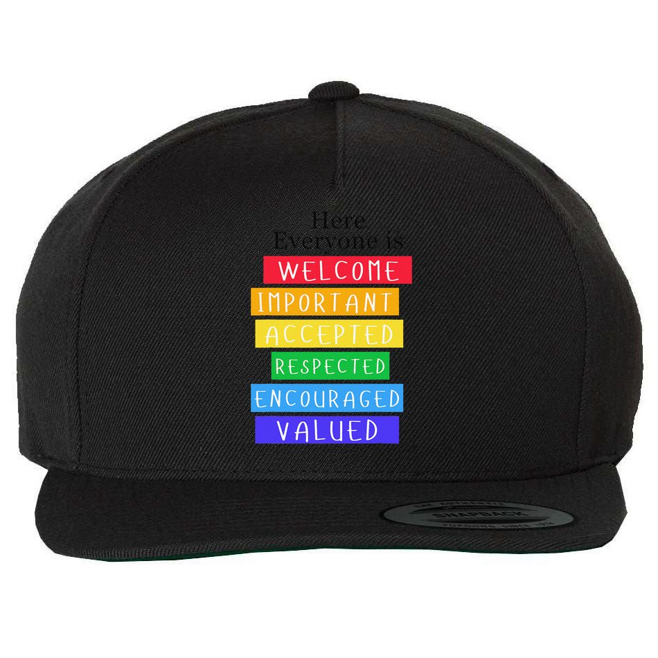 Here Everyone Is Welcome Important Idaho Teacher Funny Wool Snapback Cap