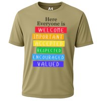 Here Everyone Is Welcome Important Idaho Teacher Funny Cooling Performance Crew T-Shirt