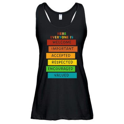 Here Everyone Is Welcome Important Accepted Respect Teacher Ladies Essential Flowy Tank