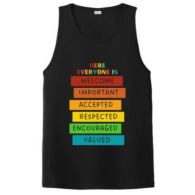 Here Everyone Is Welcome Important Accepted Respect Teacher PosiCharge Competitor Tank