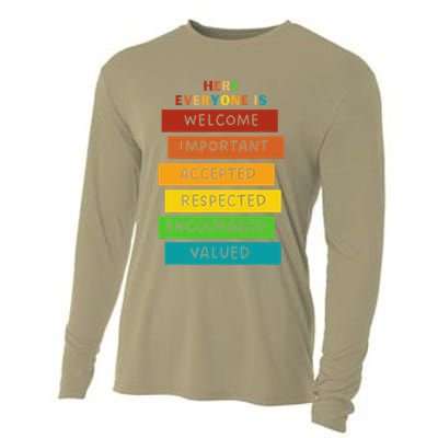 Here Everyone Is Welcome Important Accepted Respect Teacher Cooling Performance Long Sleeve Crew