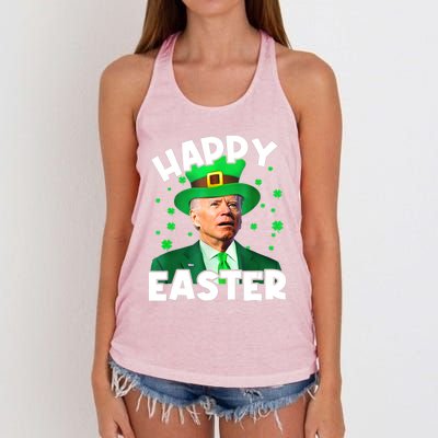 Happy Easter Joe Biden St Patricks Day Leprechaun Confused Funny Gift Women's Knotted Racerback Tank