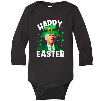 Happy Easter Joe Biden Leprechaun Shamrock St Patrick's Day Baby Long Sleeve Bodysuit