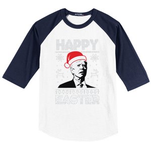 Happy Easter Joe Biden Funny Confused Joe Biden Ugly Christmas Baseball Sleeve Shirt