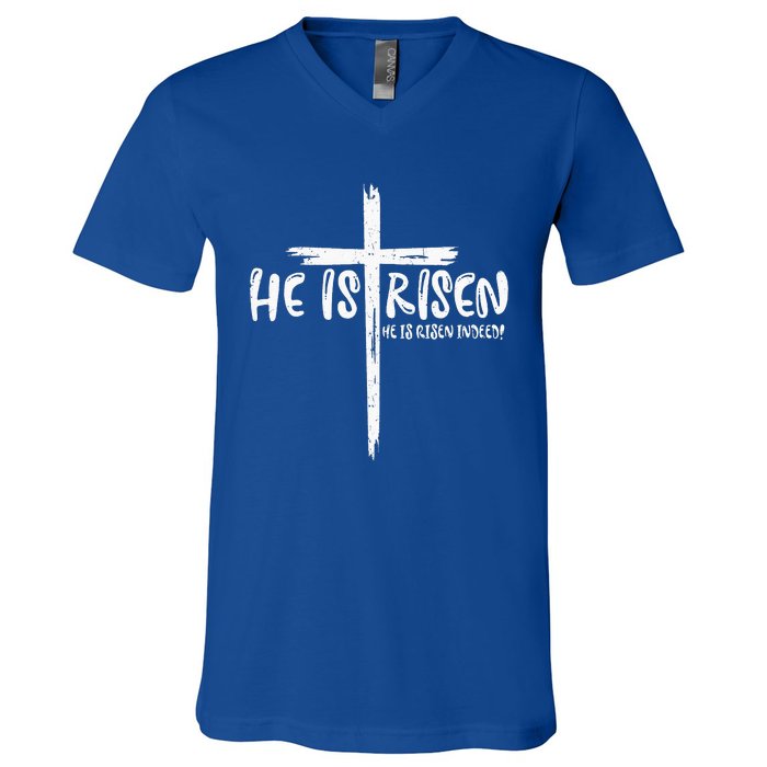 Happy Easter Jesus He Is Risen Indeed Christian V-Neck T-Shirt