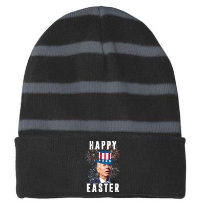 Happy Easter Joe Biden Funny 4th Of July Striped Beanie with Solid Band