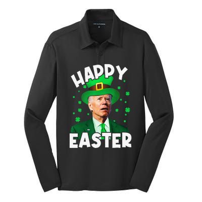 Happy Easter Joe Biden Leprechaun Shamrock St Patrick's Day Silk Touch Performance Long Sleeve Polo