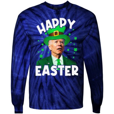 Happy Easter Joe Biden Leprechaun Shamrock St Patrick's Day Tie-Dye Long Sleeve Shirt