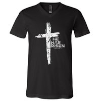 Happy Easter Jesus He Has Risen Religious Christian V-Neck T-Shirt