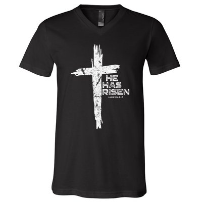 Happy Easter Jesus He Has Risen Religious Christian V-Neck T-Shirt