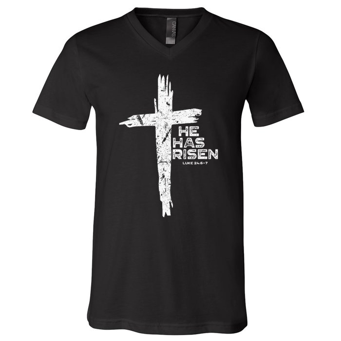 Happy Easter Jesus He Has Risen Religious Christian V-Neck T-Shirt