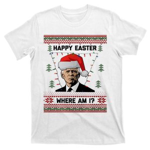 Happy Easter Joe Biden Xmas Lights Ugly Christmas Sweater T-Shirt