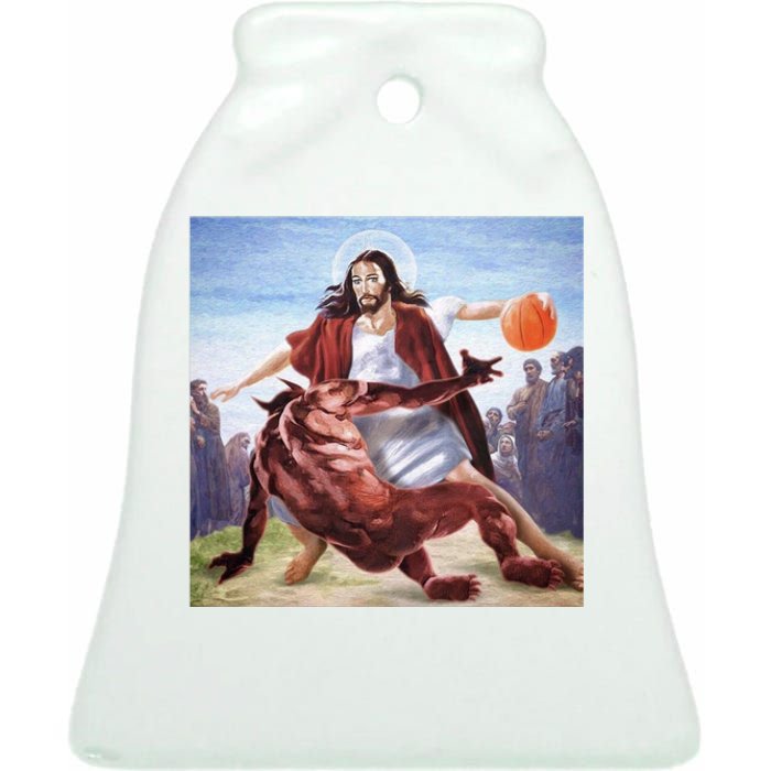 Happy Easter Jesus Satan Basketball Ceramic Bell Ornament