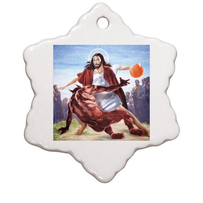 Happy Easter Jesus Satan Basketball Ceramic Star Ornament