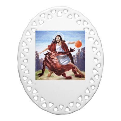 Happy Easter Jesus Satan Basketball Ceramic Oval Ornament