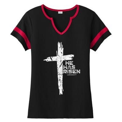 Happy Easter Jesus He Has Risen Religious Christian Ladies Halftime Notch Neck Tee