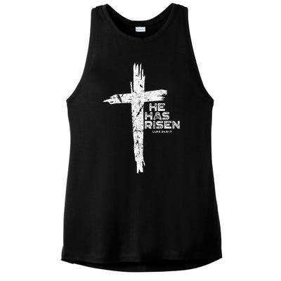 Happy Easter Jesus He Has Risen Religious Christian Ladies PosiCharge Tri-Blend Wicking Tank