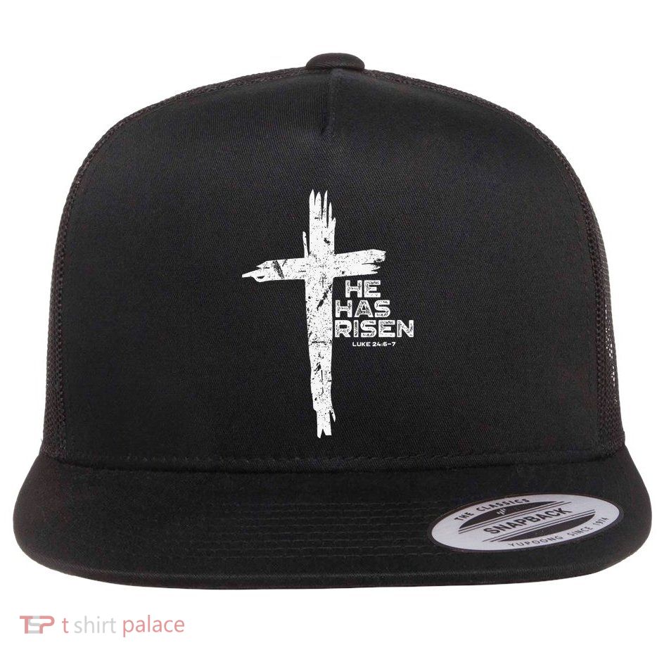 Happy Easter Jesus He Has Risen Religious Christian Flat Bill Trucker Hat