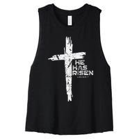 Happy Easter Jesus He Has Risen Religious Christian Women's Racerback Cropped Tank