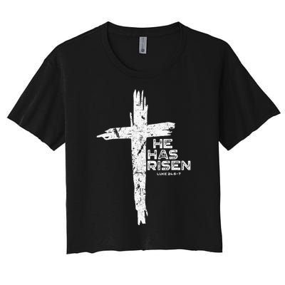 Happy Easter Jesus He Has Risen Religious Christian Women's Crop Top Tee