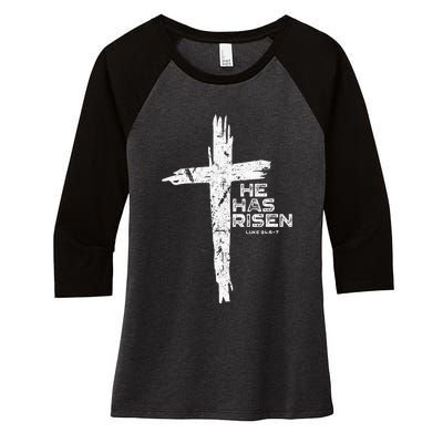 Happy Easter Jesus He Has Risen Religious Christian Women's Tri-Blend 3/4-Sleeve Raglan Shirt