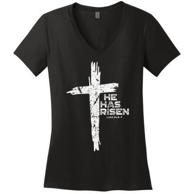 Happy Easter Jesus He Has Risen Religious Christian Women's V-Neck T-Shirt